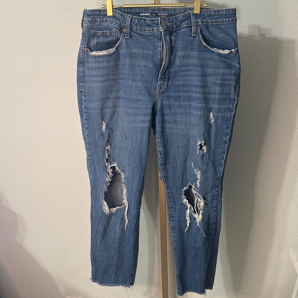 Old Navy OG straight Distressed Blue Jeans- 16
